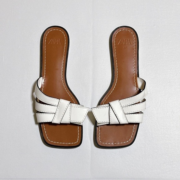 Zara White Topstitched Low Heeled Sandals- EU 37 - Picture 5 of 9